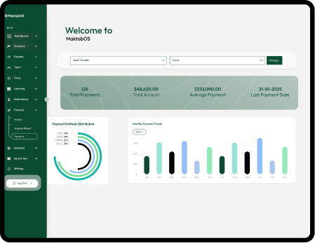 Your school • Your brand — Dashboard, login, and reports in your school's identity